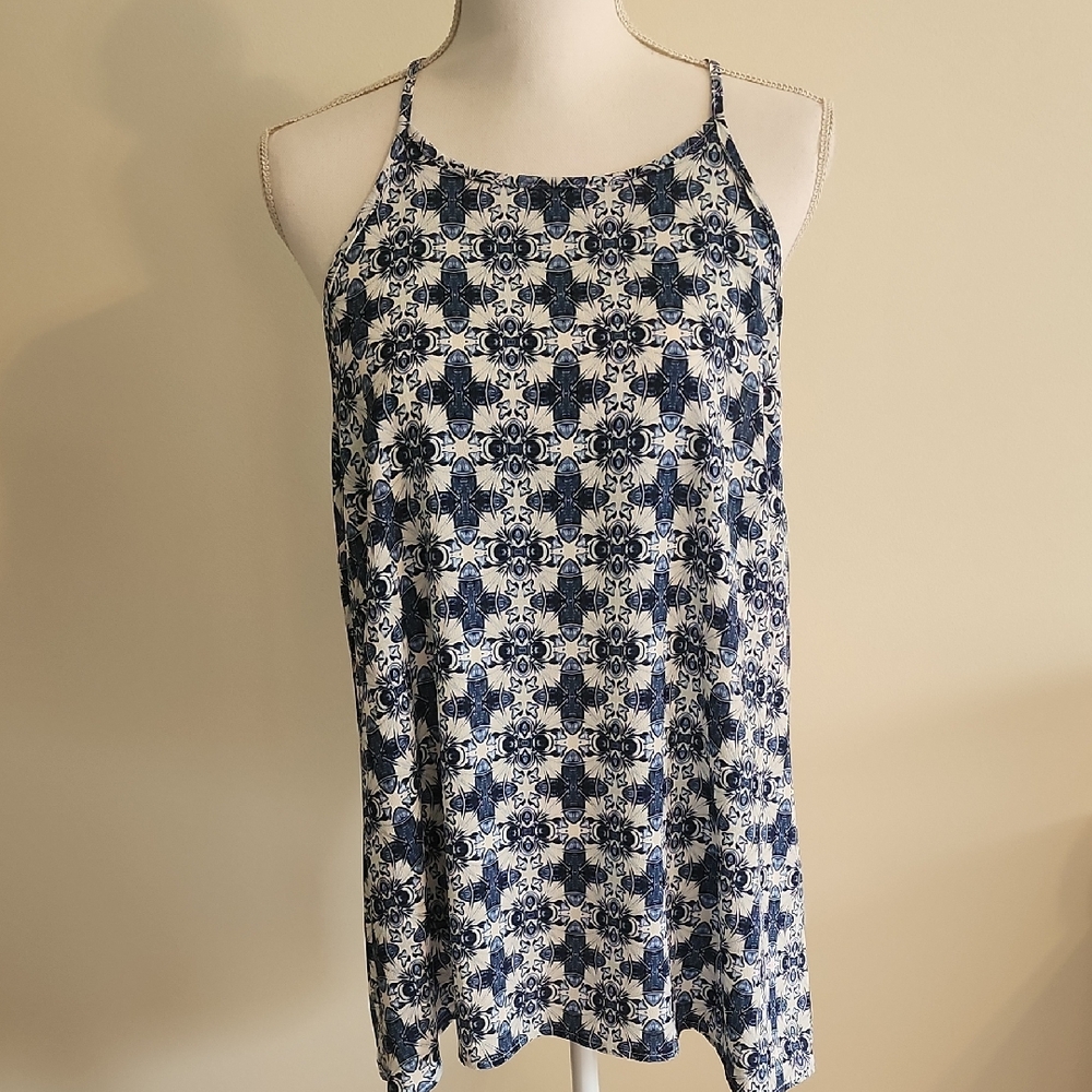 Blue and White Flowy Tank